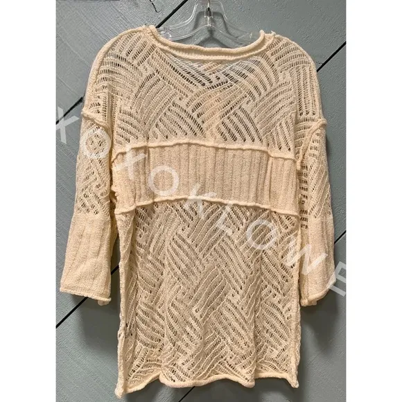 POL Ivory Summer Knit Top Button Neck Relaxed Fit