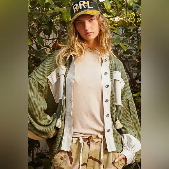 POL “Whimsical Long Jacket” | Moss/Natural