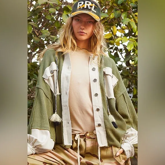POL “Whimsical Long Jacket” | Moss/Natural