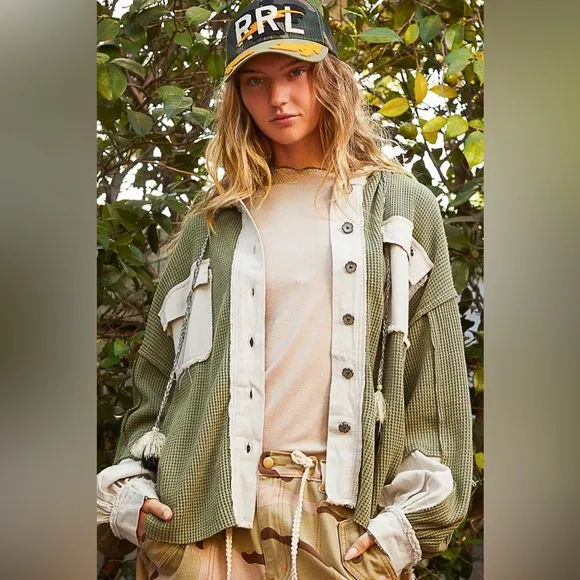 POL “Whimsical Long Jacket” | Moss/Natural