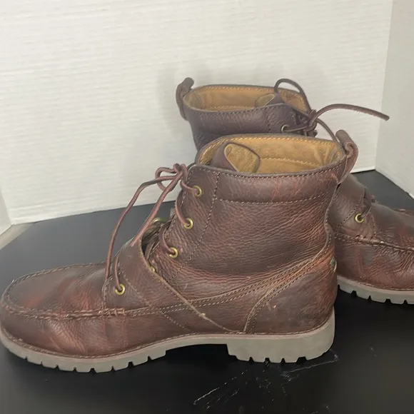 Polo Ralph Lauren Lace Up Boots Size 10.5D Brown Leather High Top Preppy Buckle