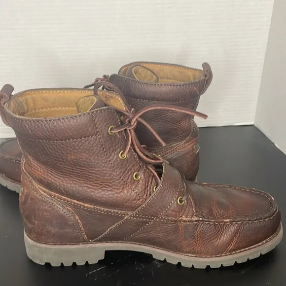 Polo Ralph Lauren Lace Up Boots Size 10.5D Brown Leather High Top Preppy Buckle