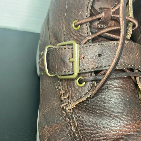 Polo Ralph Lauren Lace Up Boots Size 10.5D Brown Leather High Top Preppy Buckle
