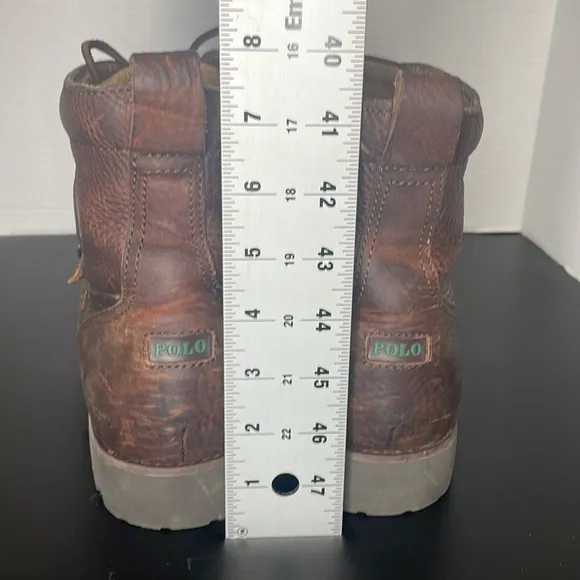 Polo Ralph Lauren Lace Up Boots Size 10.5D Brown Leather High Top Preppy Buckle