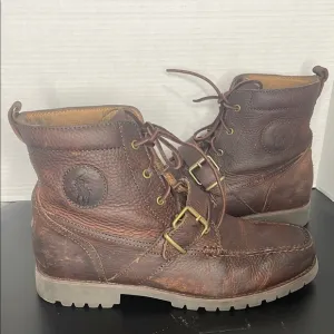 Polo Ralph Lauren Lace Up Boots Size 10.5D Brown Leather High Top Preppy Buckle