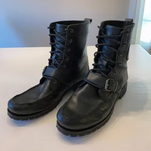 Polo Ralph Lauren Leather Chukka‎ Combat Work Boots Black Strap Buckle Size 12 D