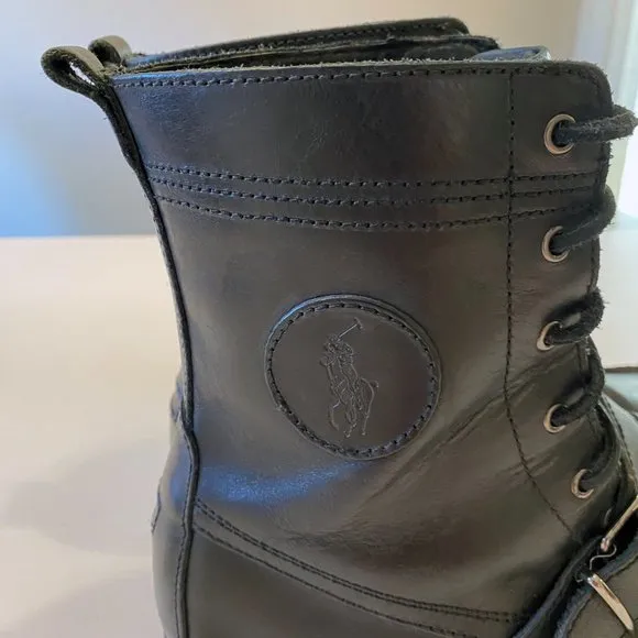 Polo Ralph Lauren Leather Chukka‎ Combat Work Boots Black Strap Buckle Size 12 D
