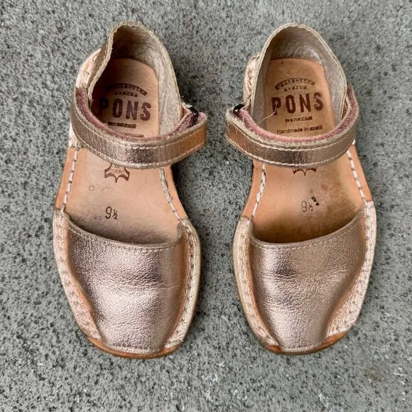PONS Frailera Style Avarca Shoes Girls 26 EU 9.5 US Metallic Rose Gold Sandals