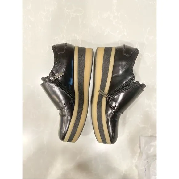 Pons Quintana Black Leather Flat Wedge Shoes Triple Buckle Sz7