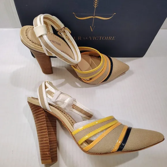 Pour La Victoire Women's Beige and Yellow Heels