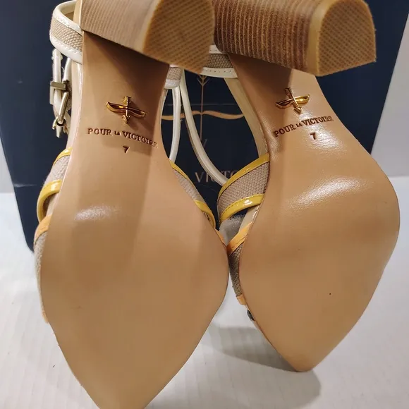 Pour La Victoire Women's Beige and Yellow Heels