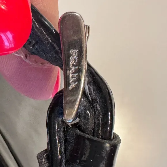PRADA Black Patent Leather Slingback Block Heel Shoes EU 39 US 8.5 Made in Italy