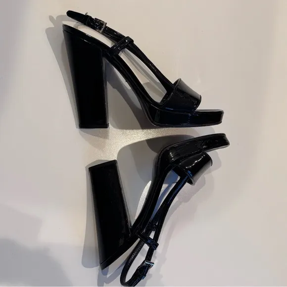 PRADA Black Patent Leather Slingback Block Heel Shoes EU 39 US 8.5 Made in Italy