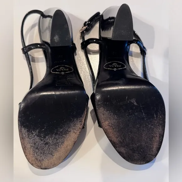 PRADA Black Patent Leather Slingback Block Heel Shoes EU 39 US 8.5 Made in Italy