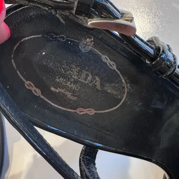PRADA Black Patent Leather Slingback Block Heel Shoes EU 39 US 8.5 Made in Italy