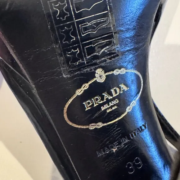 PRADA Black Patent Leather Slingback Block Heel Shoes EU 39 US 8.5 Made in Italy