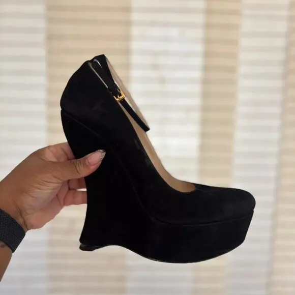 Prada Black Suede Wedges Size EU 40 1/2- US 10