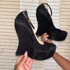 Prada Black Suede Wedges Size EU 40 1/2- US 10