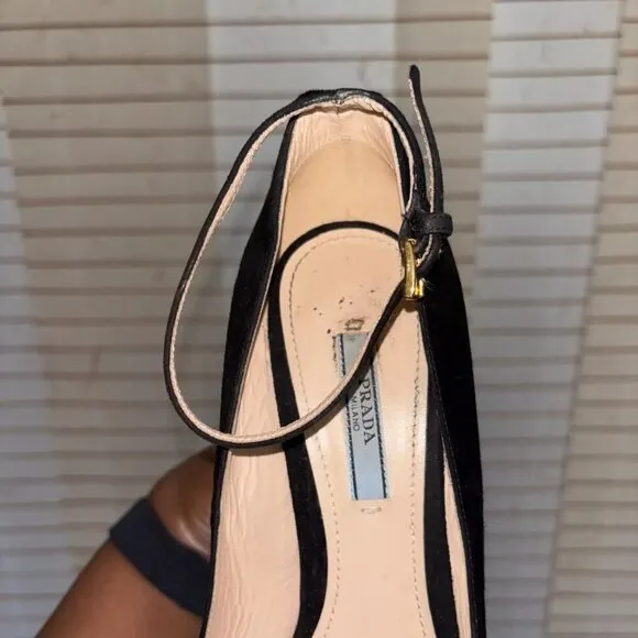 Prada Black Suede Wedges Size EU 40 1/2- US 10