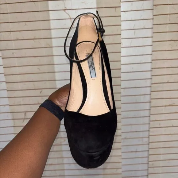 Prada Black Suede Wedges Size EU 40 1/2- US 10