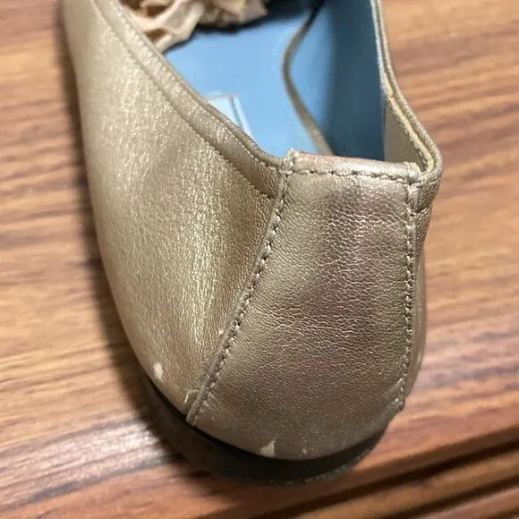 Prada Etiquette Metallic Gold Leather Loafer. Size 37.