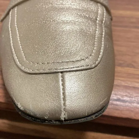 Prada Etiquette Metallic Gold Leather Loafer. Size 37.