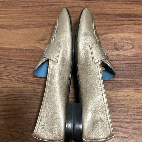 Prada Etiquette Metallic Gold Leather Loafer. Size 37.