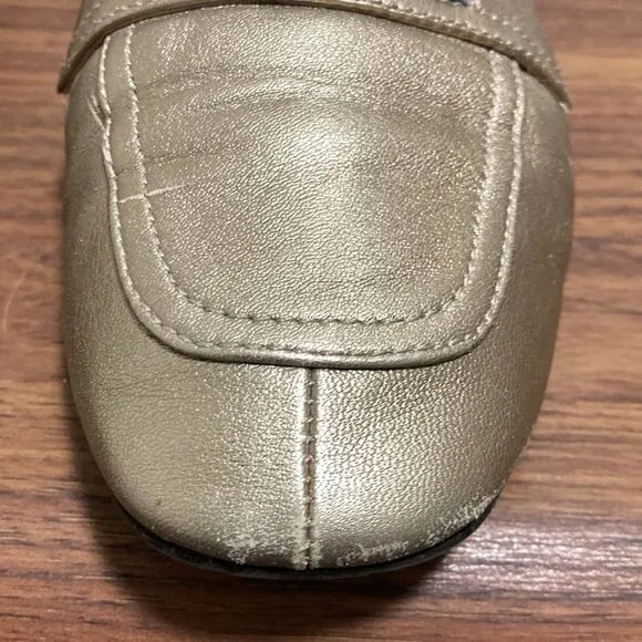 Prada Etiquette Metallic Gold Leather Loafer. Size 37.