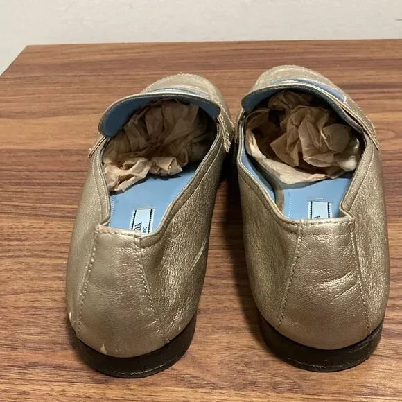 Prada Etiquette Metallic Gold Leather Loafer. Size 37.