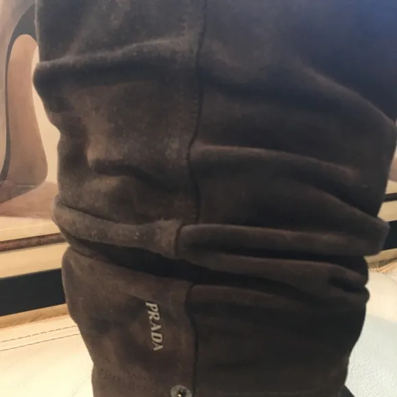 Prada Sport Brown Suede Mid Calf Boot size 37 1/2