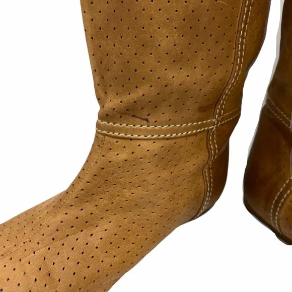 Prada Sport Perforated Leather Mid Calf Flat Boots