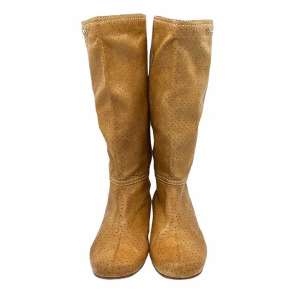 Prada Sport Perforated Leather Mid Calf Flat Boots