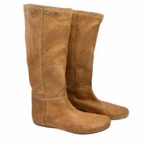 Prada Sport Perforated Leather Mid Calf Flat Boots