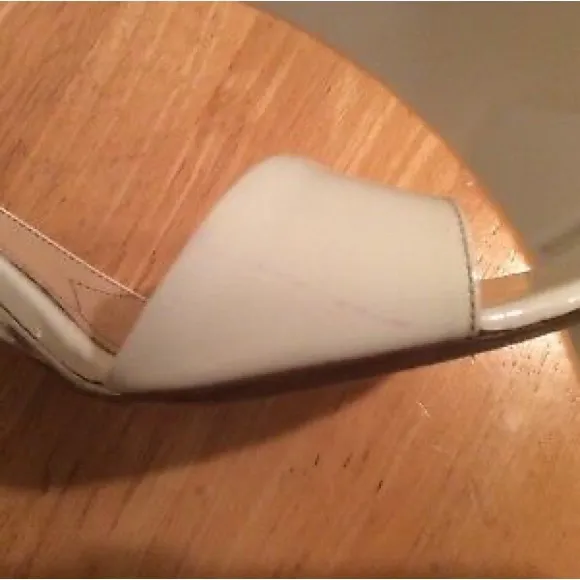 Prada White Patent Leather Metallic Heel Ankle Strap Sandals 38 US 8