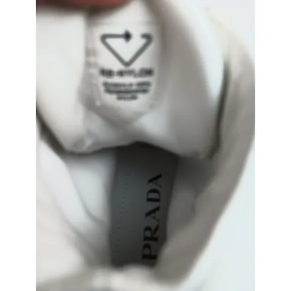 Prada Women's White Nylon High Top Lace Up Logo Sneakers Flat Shoes Size 37