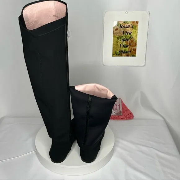 Pretty Ballerinas Up To the Knee Suede Flat Black Boots Size 41