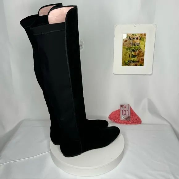 Pretty Ballerinas Up To the Knee Suede Flat Black Boots Size 41