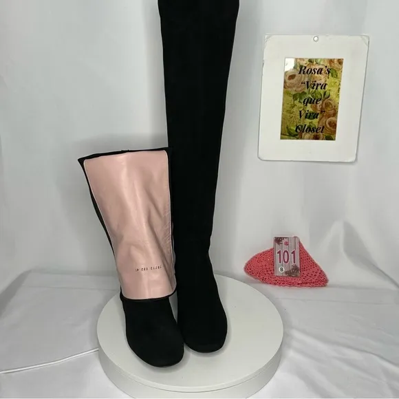 Pretty Ballerinas Up To the Knee Suede Flat Black Boots Size 41