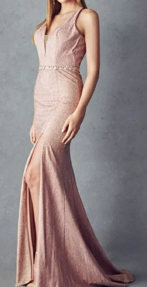 Prom dress, backless fitted high slit navy,burgundy,rose gold