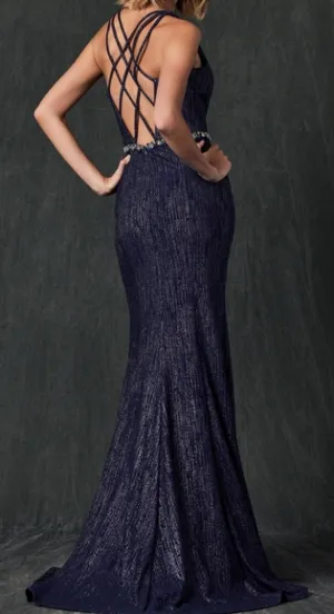 Prom dress, backless fitted high slit navy,burgundy,rose gold