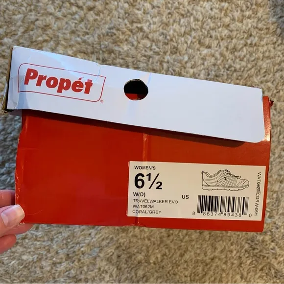 Propet Size 6.5 Wide Coral/Grey Travel Walker EVO Sneaker Shoes New In Box