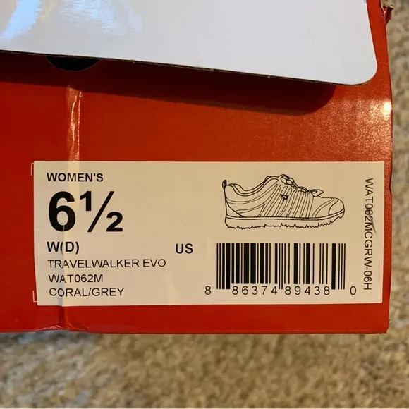 Propet Size 6.5 Wide Coral/Grey Travel Walker EVO Sneaker Shoes New In Box