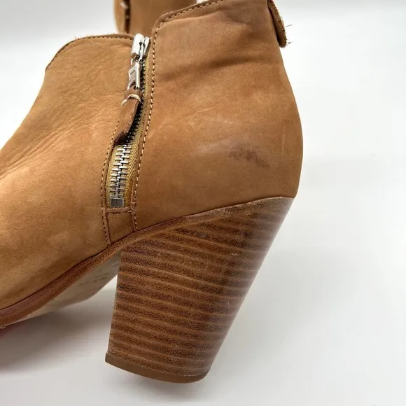 RAG &amp; BONE Boots Womens 37.5 Tan Margot Leather Ankle Bootie Double Zipper Heel