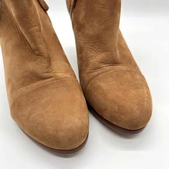 RAG &amp; BONE Boots Womens 37.5 Tan Margot Leather Ankle Bootie Double Zipper Heel