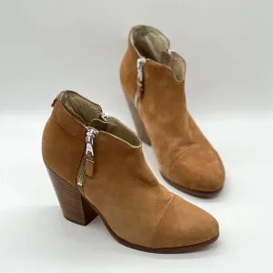 RAG &amp; BONE Boots Womens 37.5 Tan Margot Leather Ankle Bootie Double Zipper Heel