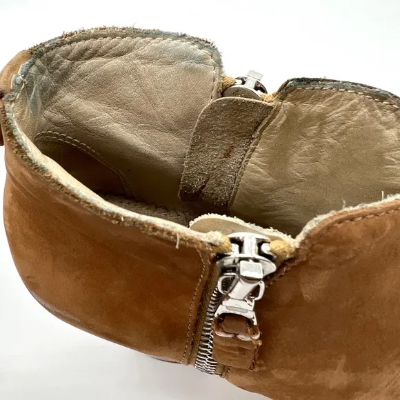 RAG &amp; BONE Boots Womens 37.5 Tan Margot Leather Ankle Bootie Double Zipper Heel