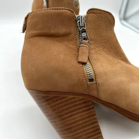 RAG &amp; BONE Boots Womens 37.5 Tan Margot Leather Ankle Bootie Double Zipper Heel