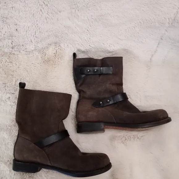 Rag &amp; Bone Distressed Leather Comfy Slouchy Moto Buckle Strapped Boots