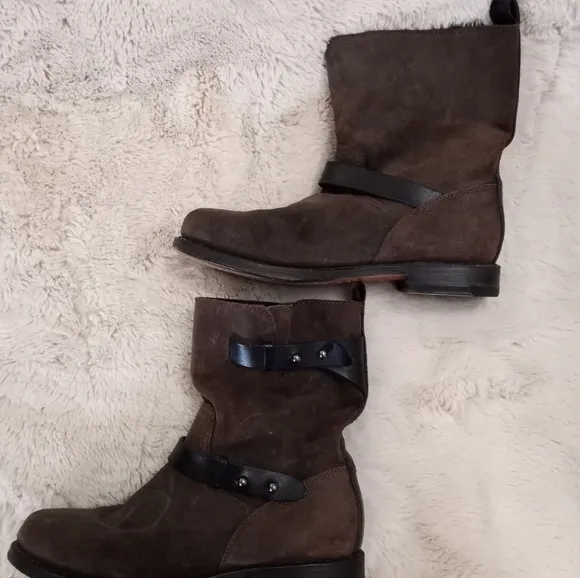 Rag &amp; Bone Distressed Leather Comfy Slouchy Moto Buckle Strapped Boots