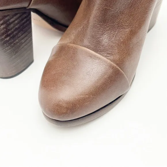 RAG &amp; BONE Harlow Brown Leather Adjustable Straps Almond Toe Chunky Heel Booties